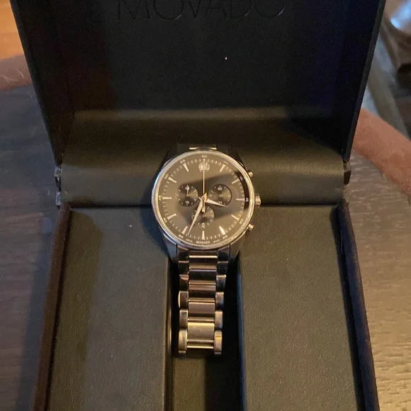 Mens Movado Watch, silver band black face. - Picture 10 of 10